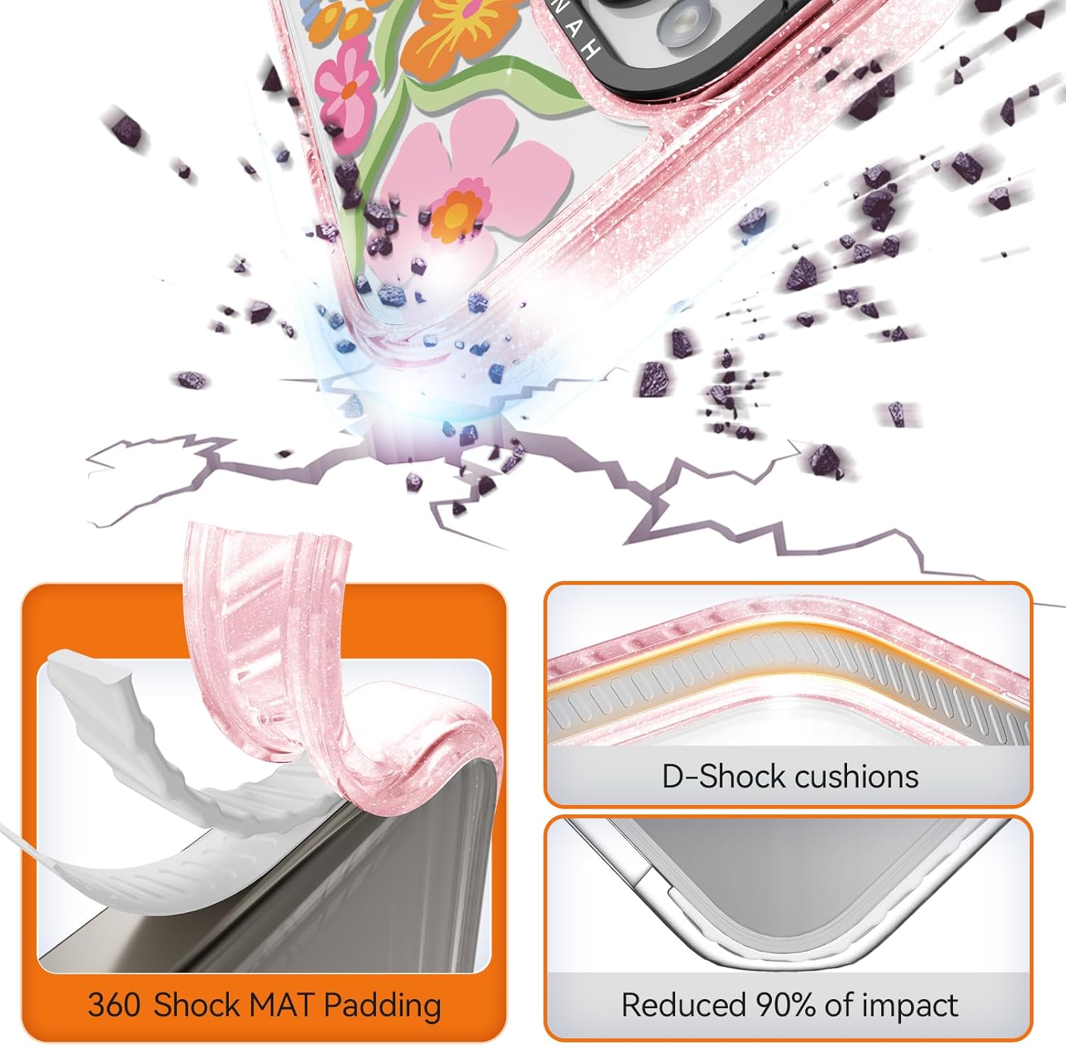 for iPhone 14 Case Cute - Durable Shockproof 6.6 ft Drop Impact Phone Case - Funny Passion Flower Design (6.1") Glitter Pink iPhone 14 Basic Case Passion Flower