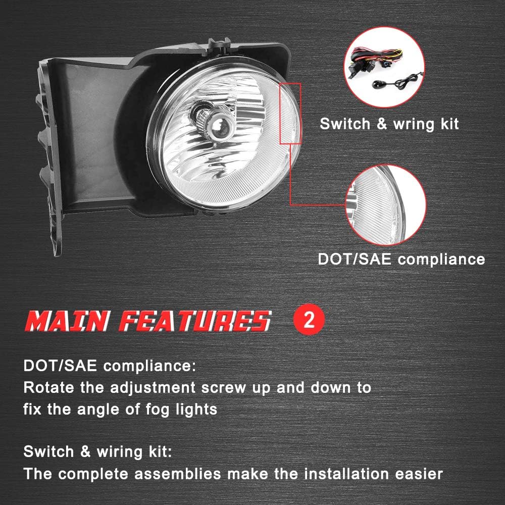 A ABIGAIL Driving Fog Lights Lamps Replacement for 2003-2006 GMC Sierra 1500 2500 3500 with H10 12V 45W Halogen Bulbs & Wiring Harness Kit (Clear Lens)