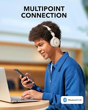 soundcore By Anker H30i Wireless On-Ear Headphones, Foldable Design, Pure Bass, 70H Playtime, Bluetooth 5.3, Lightweight and Comfortable, App Connectivity, Multipoint Connection (Oat White)