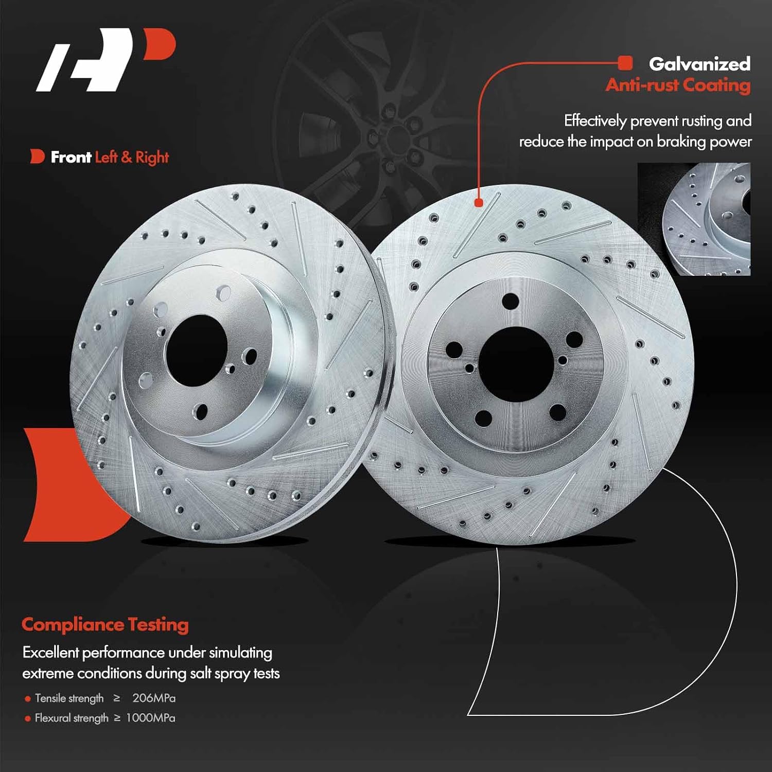 A-Premium 11.56 inch (293.5mm) Front Drilled and Slotted Disc Brake Rotors Set Compatible with Select Subaru and Saab Models - Outback 01-05, Forester 03-08, Impreza 02-08, Legacy, 9-2X 2-PC Set
