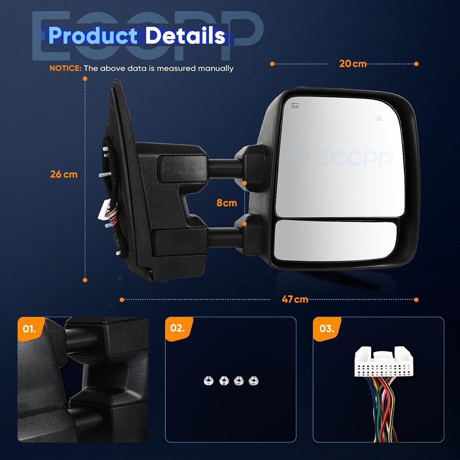 ECCPP Towing Mirrors Compatible With 2015 2016 2017 2018 2019 2020 2021 FOR Nissan Titan With Left Right Side With Power Heated Turn Signal Puddle lamp Bilnd spot memory function Black Texture