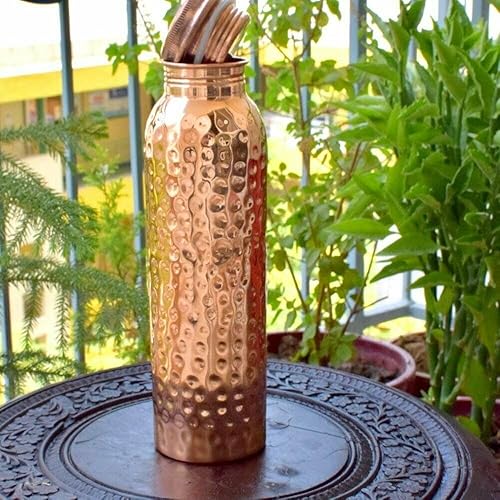 Botella de agua de cobre 100% puro a prueba de fugas, perfecta para beneficios de salud ayurvédica para deportes, fitness, yoga, botella de agua de