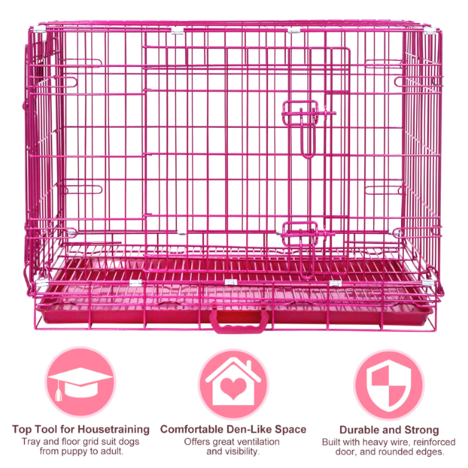 HOMEY PET 76,2 cm rosa Hundekäfig, niedlicher Hundekäfig, mittelgroße Hunde, zusammenklappbar, kleine Hundehütte, für den Innenbereich, Nanobeschichteter Metalldraht, Hundebox mit herausnehmbarer