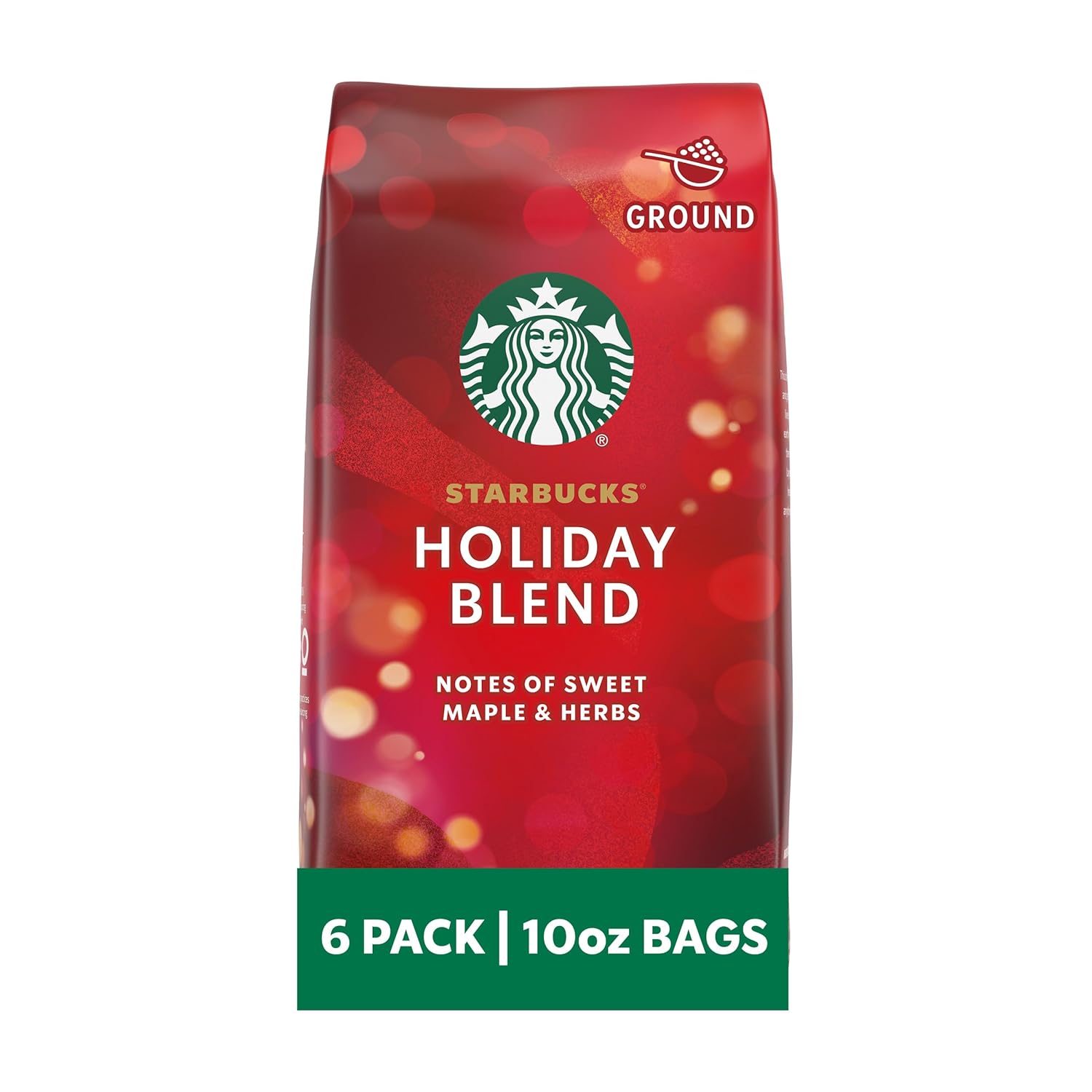 Starbucks Ground Coffee, Medium Roast Coffee, Holiday Blend, 100% Arabica, Limited Edition Holiday Coffee, 6 Bags (10 Oz Each)