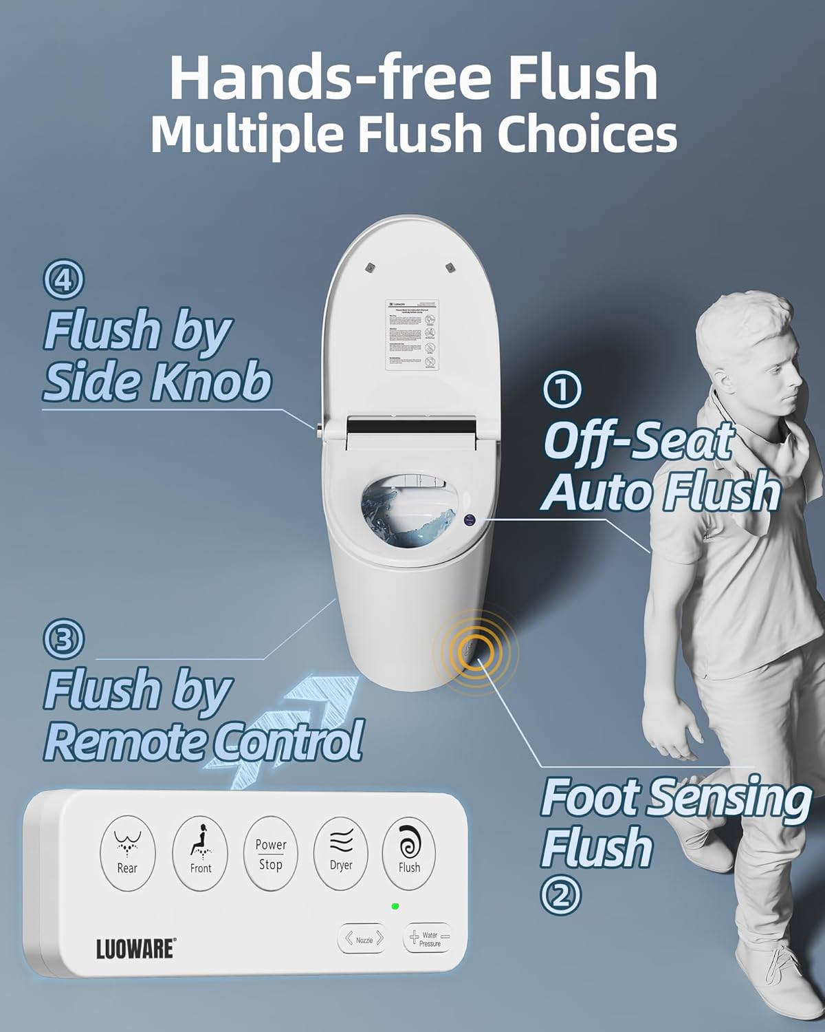 Smart Toilet, One Piece Toilet with Built-in Heated Bidet Seat, Auto Flush, Foot Sensing Flush, Built-in Tank Pump-Assisted, Warm Water Dryer, LED Display, Night Light, Manual Lid Smart Toilet, One Piece Toilet with Built-in Heated Bidet Seat, Auto Flush, Foot Sensing Flush, Built-in Tank Pump-Assisted, Warm Water Dryer, LED Display, Night Light, Manual Lid