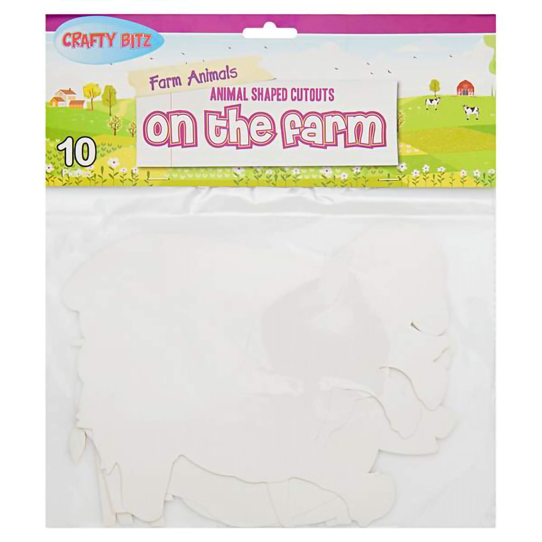 CRAFTY BITZFarm Animal Cut Outs. Pack of 10, White, One