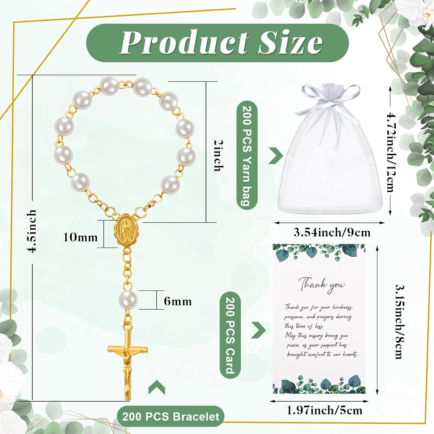 Quelay 200 Sets Funeral Favor for Guests with Rosary Beads & Memorial Cards