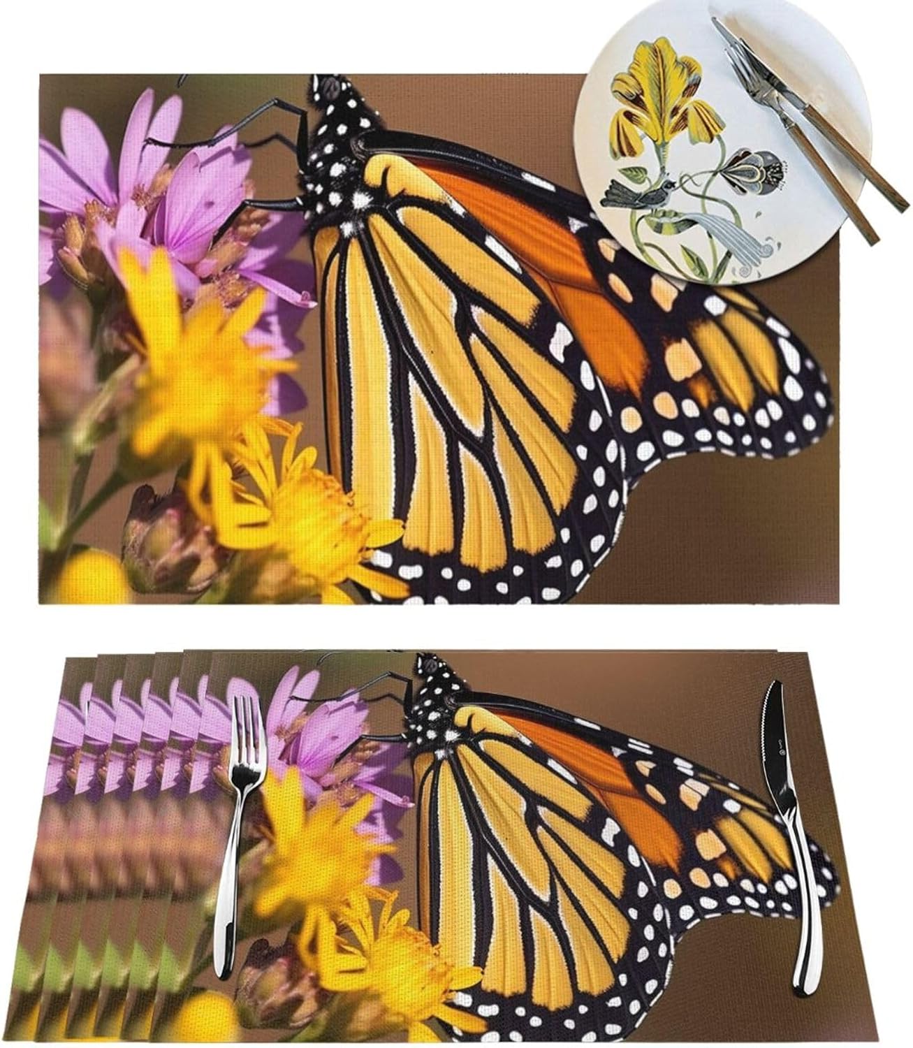 Monarch Butterfly Placemats Set of Non Slip Heat Resistant Woven Place Mats for Kitchen Table Decoration Indoor Outdoor Washable Dining Table Mats for Dinner Party