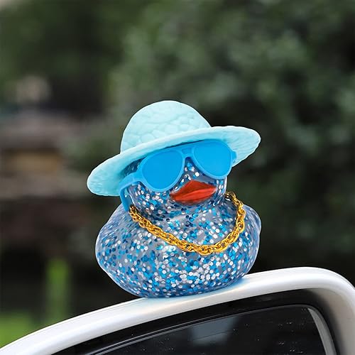 Miniatura 5 de wonuu Patos de goma brillantes con gafas de sol de plástico, anillo de natación, sombrero de collar, accesorios brillantes para automóvil,