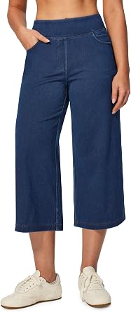 Heathyoga Capri Jeans for Women Stretchy High Waisted Denim Capris for Women Pull On Cropped Jeans Wide Leg Capri Pants