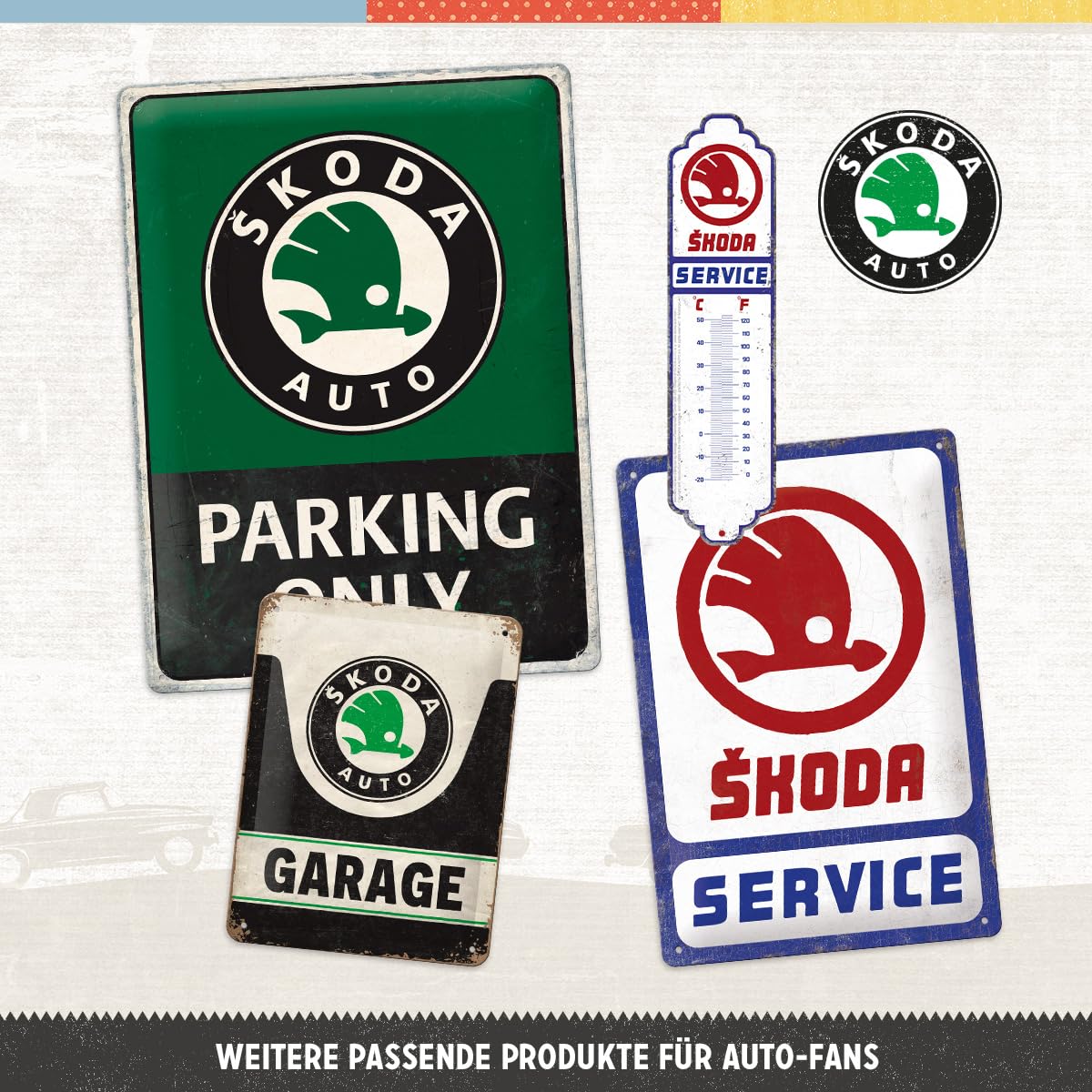Retro Blechschild „Skoda Service“ – 20x30 Cm, Lizenziert & In Deutschland Hergestellt – Perfekt Für Garagen Oder Werkstatt-Deko