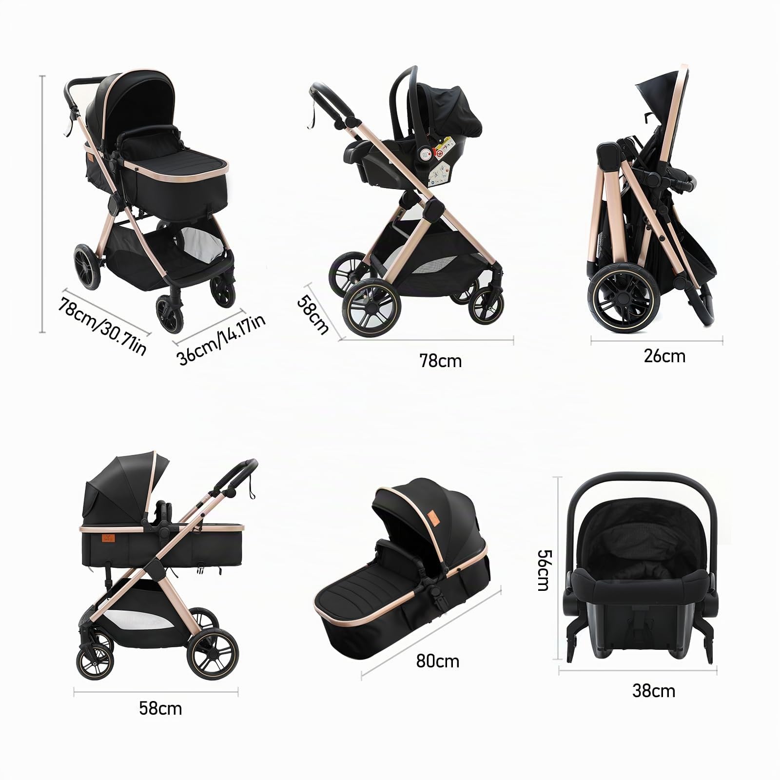 Reisesystem 3 in 1, kombi Kinderwagen, von Neugeborenen bis Kleinkind, All-Terrain, Einhand-Klappbar, Hochsitz-Baby-Kinderwagen, wandelbarer Babywagen