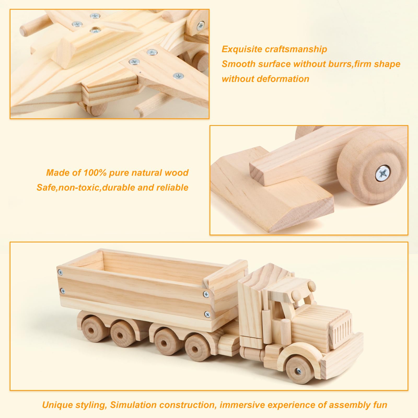 Jacootoys Juego de construcción de madera para niños, juego de construcción de madera para niños, kit de construcción de madera con pinturas y pinceles para niños y niñas, avión de combate, camión | STEM - Kit de pintura y pinceles para niños, juguete de