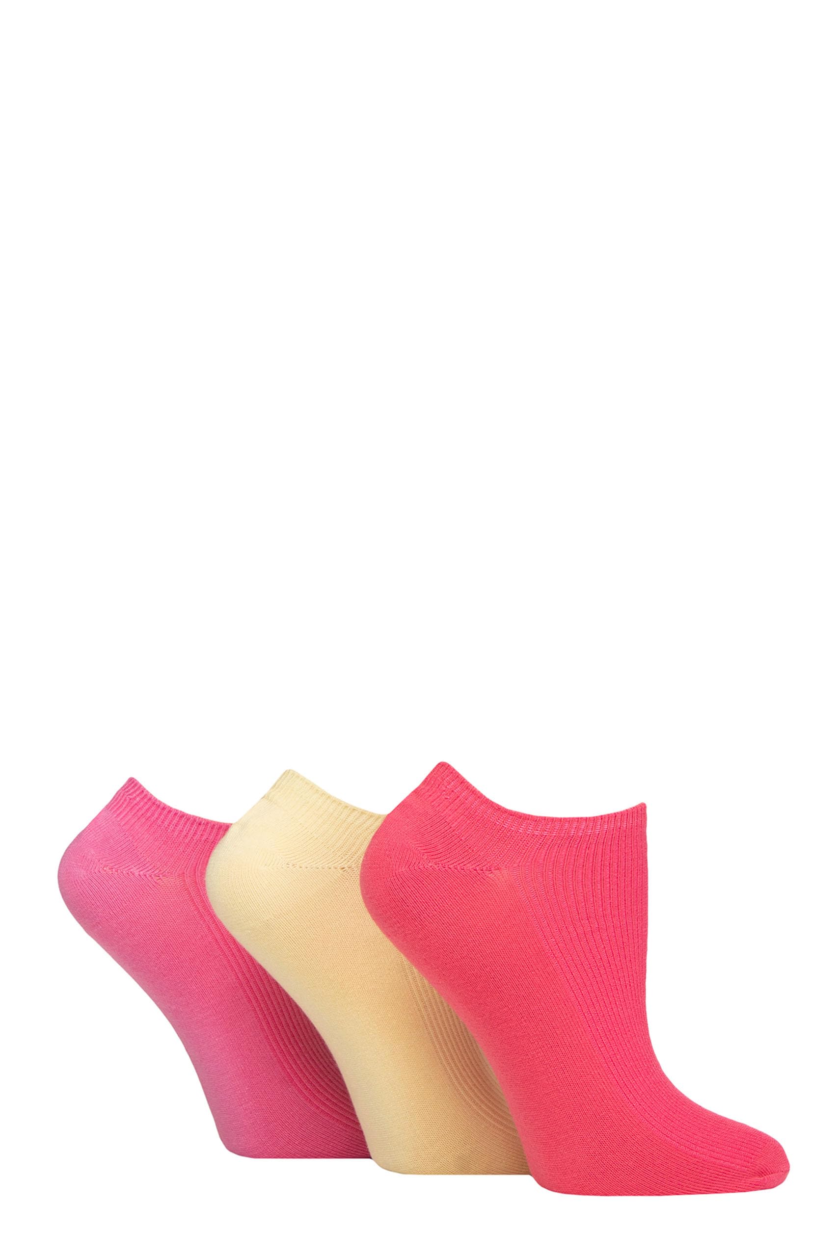 ELLE Ladies No Show Socks - Soft Breathable Cooling Bamboo, Ribbed, Low, Trainer, Plain and Colourful in a Multipack of 3 Size 4-8 (UK, Numeric, 4, 8, Regular, Regular, Cherry Fizz)