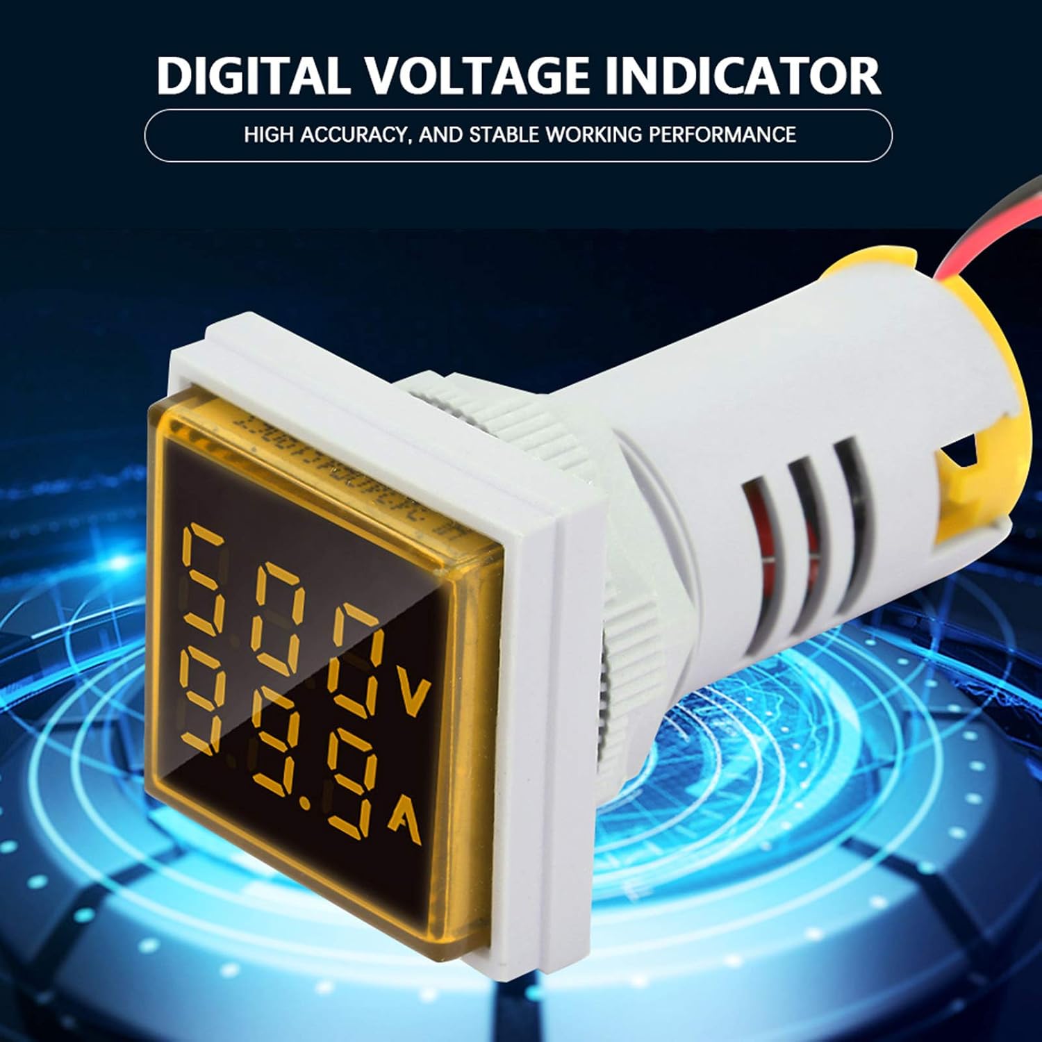 LED Digital Voltage Tester Current Detector Square 22mm Dual Display Panel Voltmeter Ammeter AC 0-100A 60-500V Meter Indicator (Yellow)