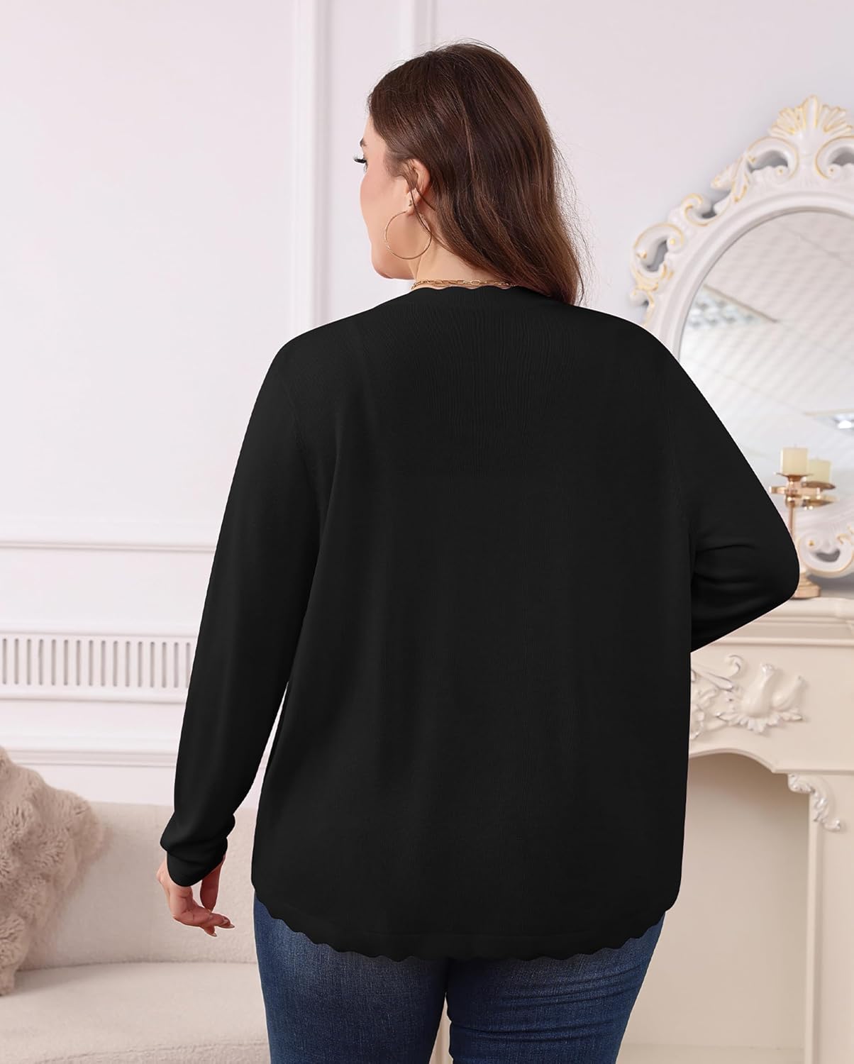 TIANZHU Women's Plus Size Cardigan Open Front Long Sleeve V-Neck Lightweight Cropped Knit Sweater XL-4XL - Image 4