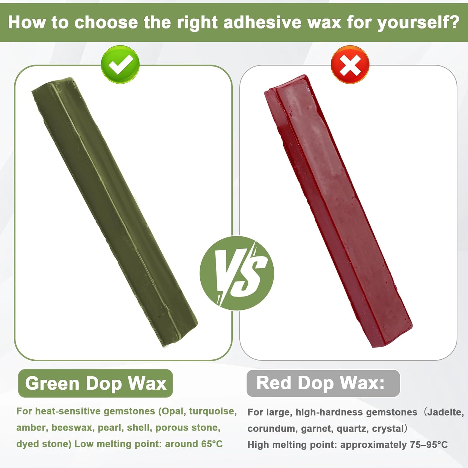 Green DOP Wax for Lapidary Cabochon Forming Cutting and Polishing Dopping Wax Sticks Stone Dopping Wax Lapidary DOP Wax (4 Pieces)