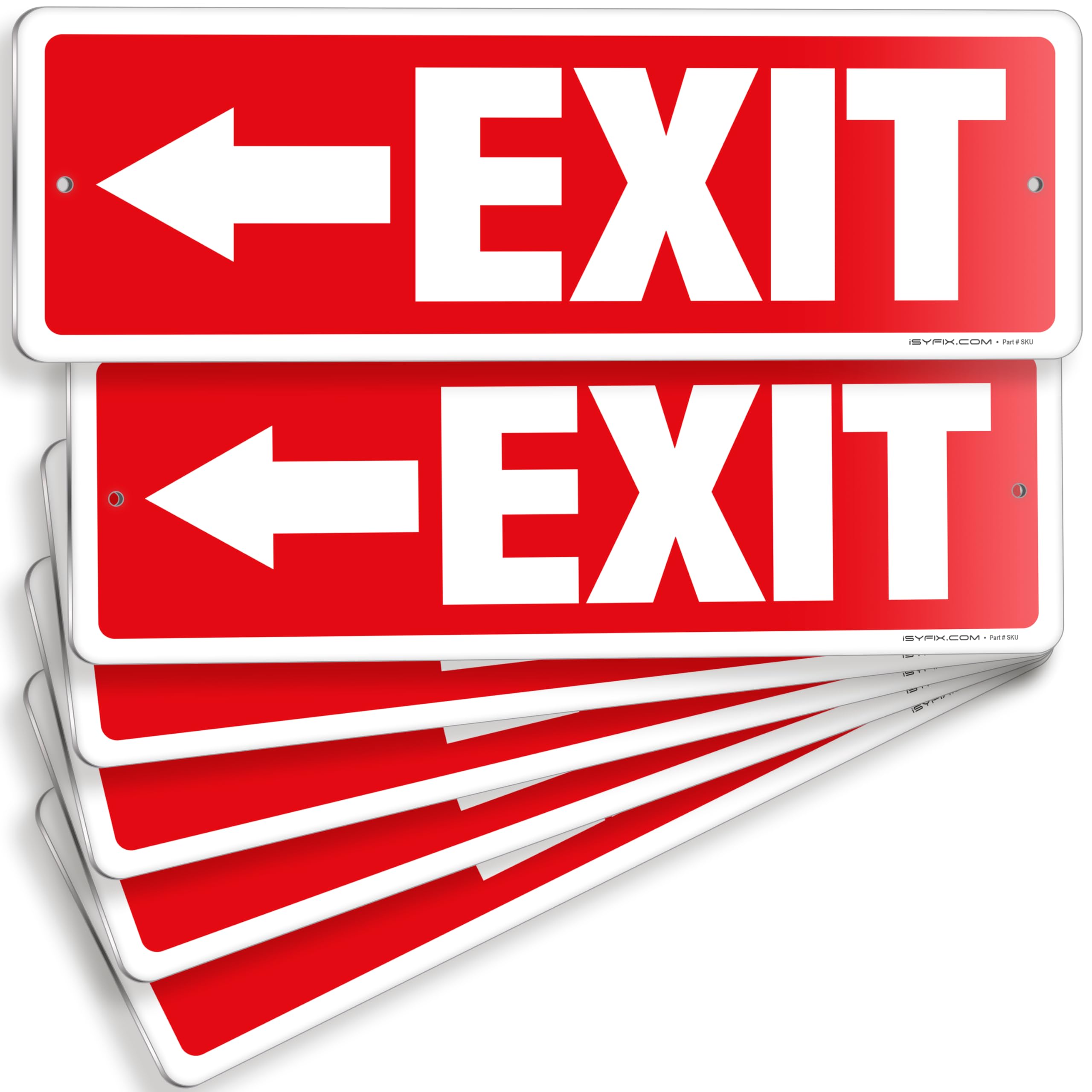 iSYFIX Exit Signs 6 Pack 12x4 Inch with Directional Left Arrows - Rust Free Aluminum, Laminated for UV, Weather, Scratch Resistance - Ideal for