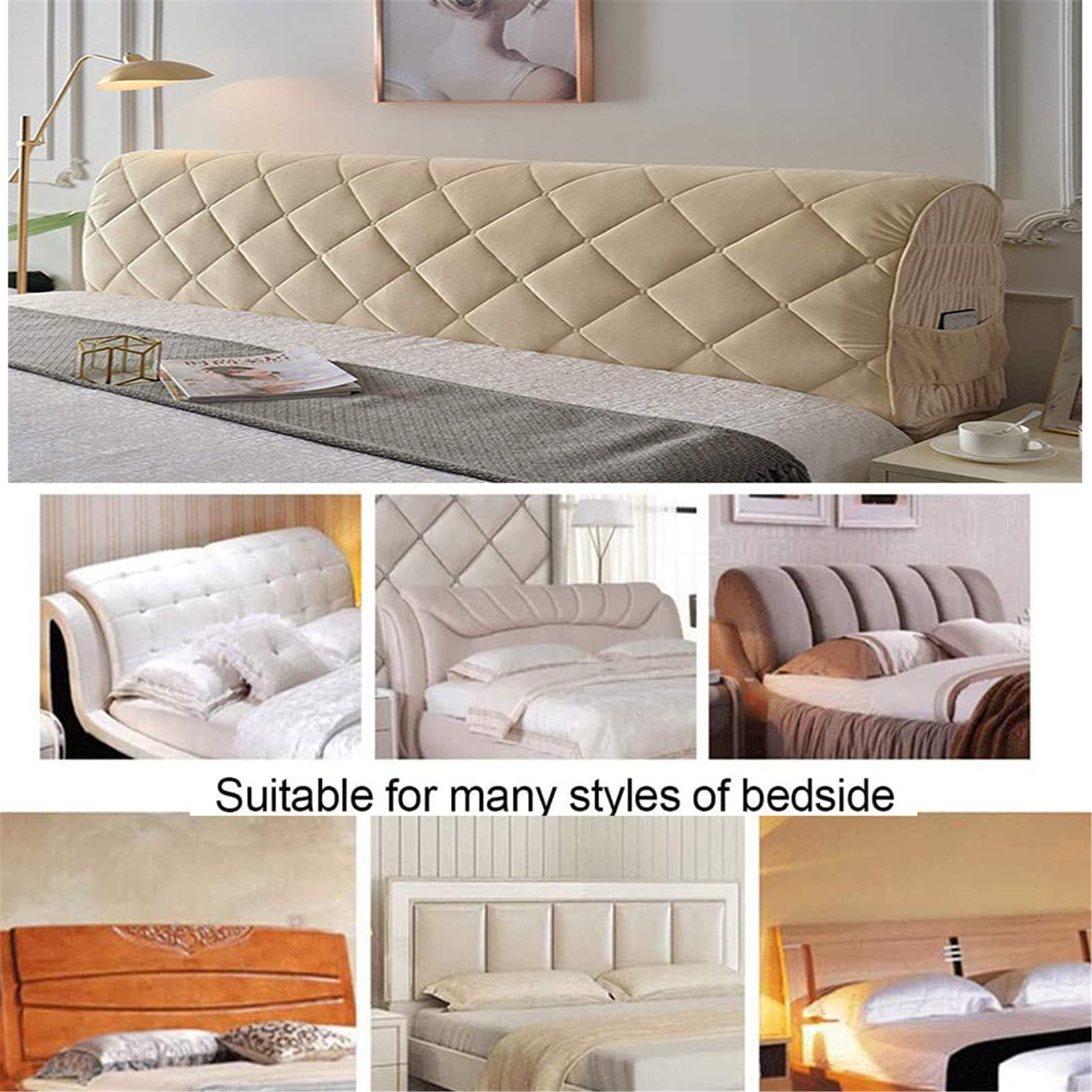 Copertura per Testiera, Copritestiera Letto Copertura/Copri Testata Letto Matrimoniale/Singol Imbottito Fodera Elastica Protezione per Letto Copri Testata Letto (180cm/70.9in,Avorio)