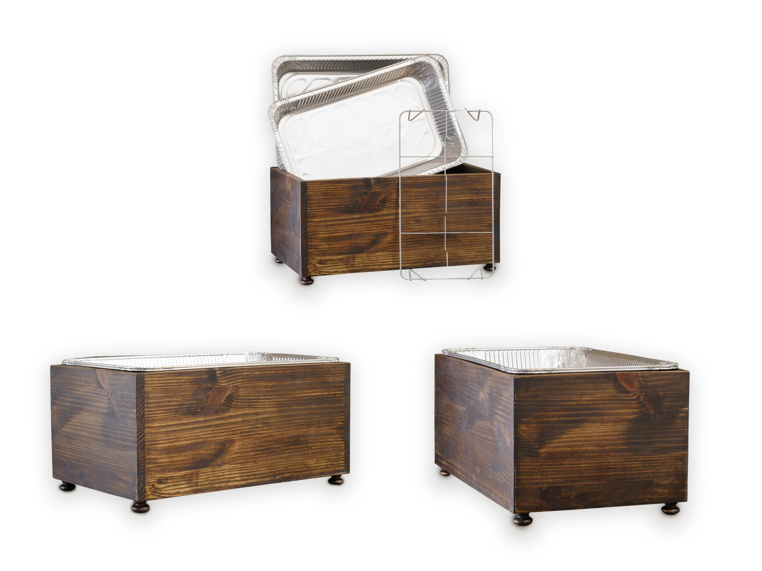 ファイヤーキング　ローフパン　アンバー　籐　トレイ　USA Amazon.com: 3 Pack of Full Size Wooden Chafing Pan & Rack Stands