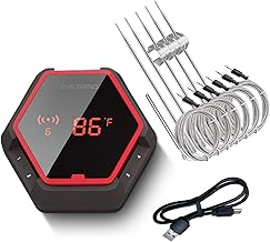 INKBIRD Bluetooth Meat Thermometer IBT-6XS, 6 Probes 150FT Wireless BBQ Thermometer with APP Menu | Graph | Timer Alarm for Grilling, Rechargeable Digital Kitchen Thermometer for BBQ, Oven (Red)