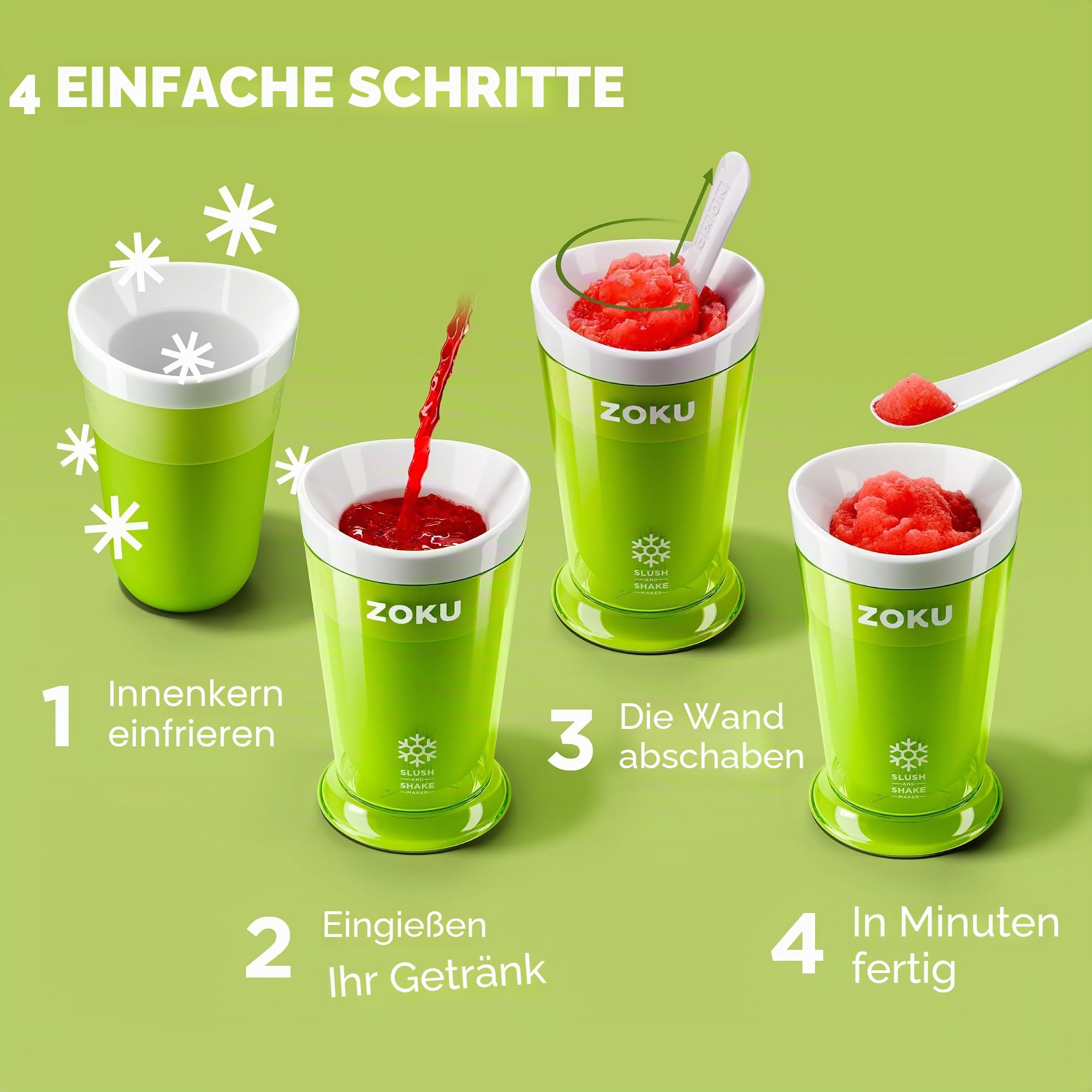Slush en Milkshake Maker, Eenhoorn, Polypropyleen/Kunststof, BPA vrij, Roze - Zoku | Kein Strom erforderlich, Gefrier-Kernbecher macht Slushies in 7 Minuten, Einzelportion, BPA-frei
