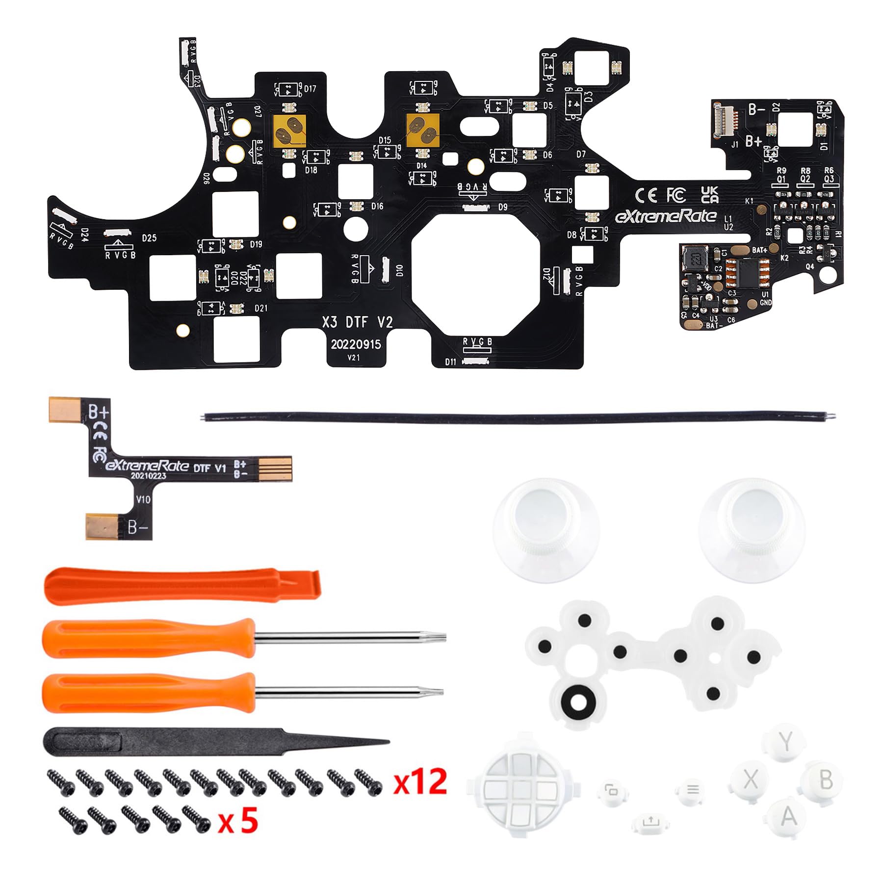 eXtremeRate Multicolori Tasti Luminosi Ricambio per Xbox Series X S Controller Dpad Analogici Pulsanti DTF LED Kit per Xbox Series X S Joystick Model 1914(Senza Controller)-Bianco