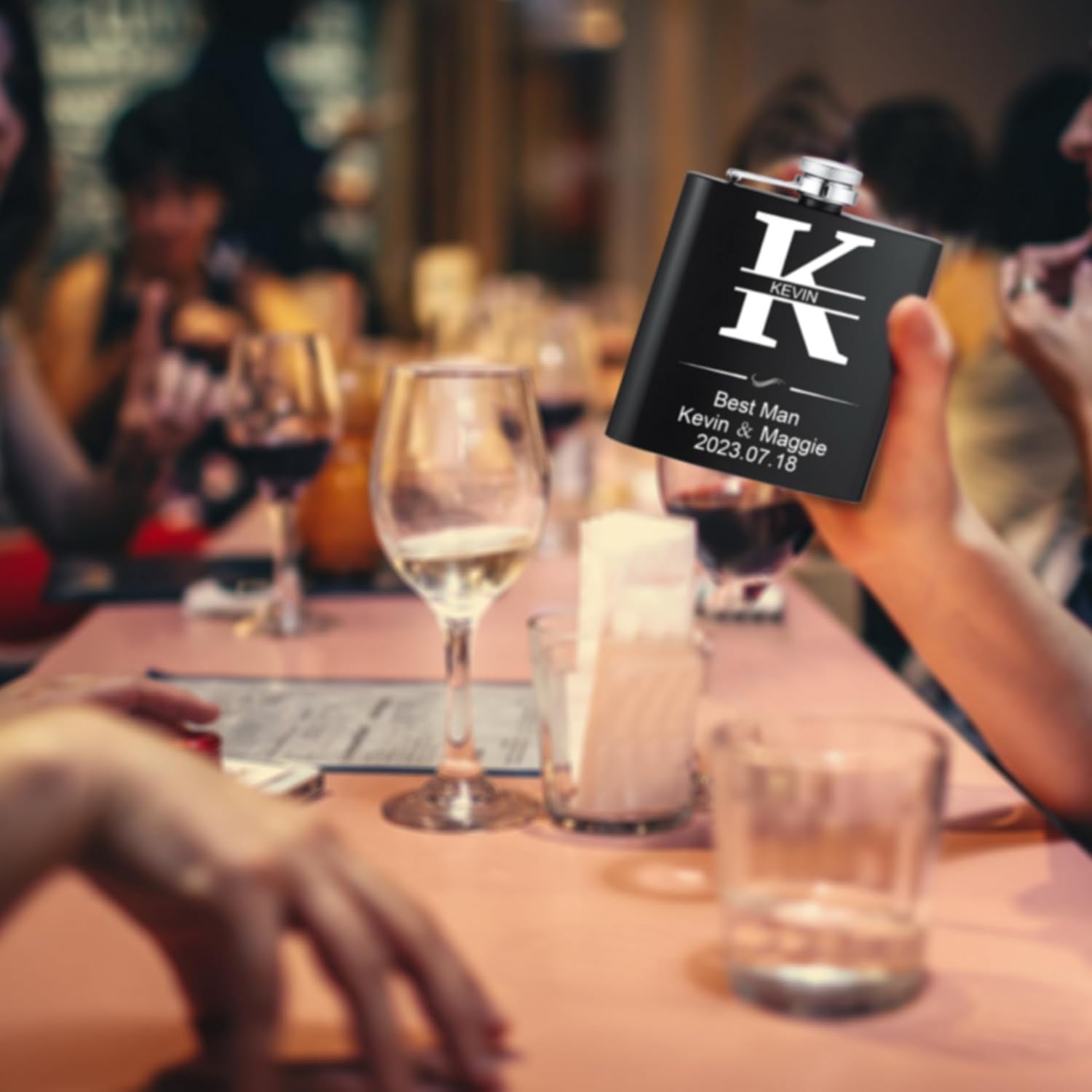 Personalized Liquor Flask for Men Customized 3pcs 6oz Stainless Steel Whiskey Flask Set with 3pcs Funnel Customized Engraved Initial Silver/Black Hip Flask for Father Boyfriend Groomsmen Gifts