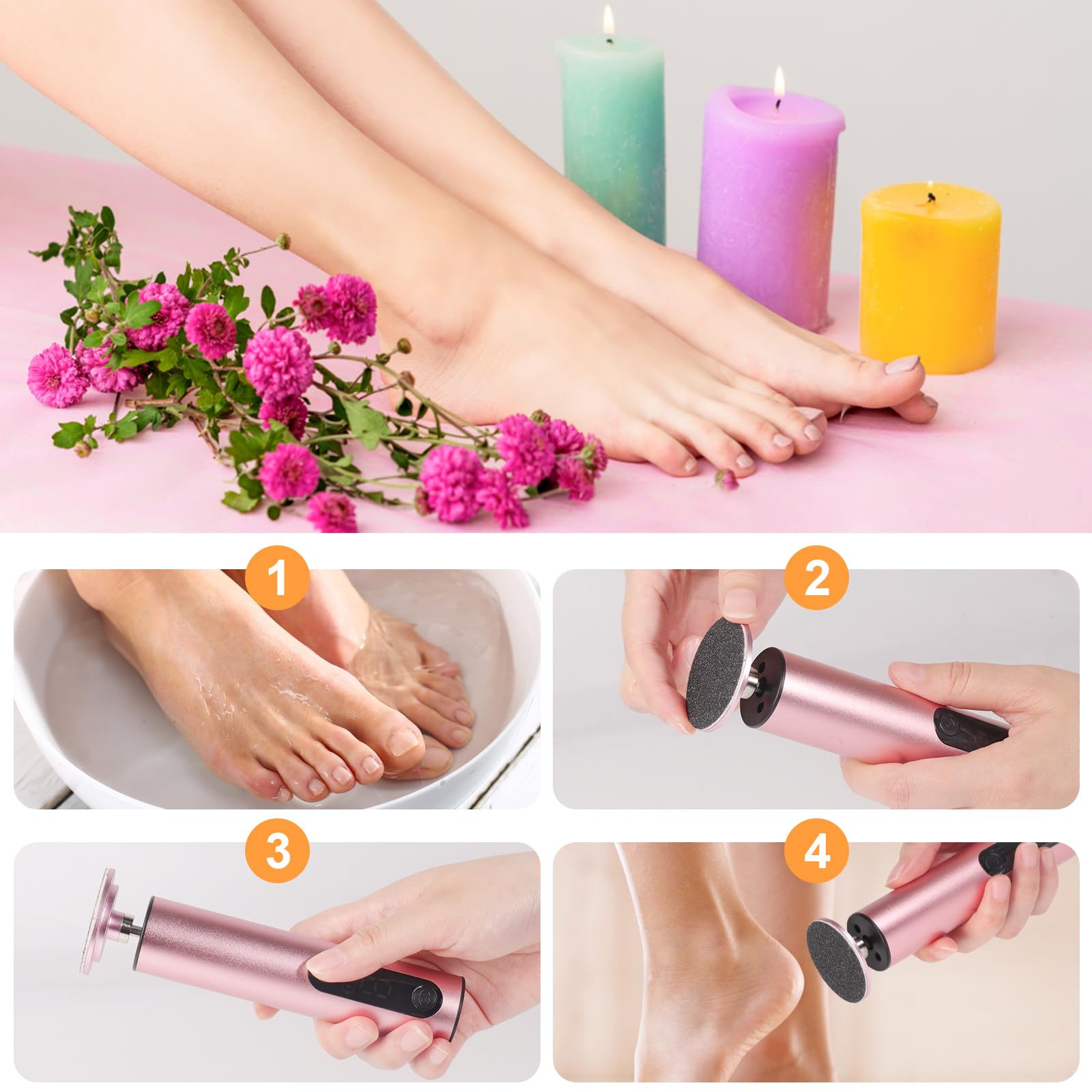 Jianyana 2 In 1 Rechargeable RâPe à Pieds PéDicure Electrique Anti-Callosité Lime Pieds Avec 9 Vitesses Réglables écran numérique （Rose）