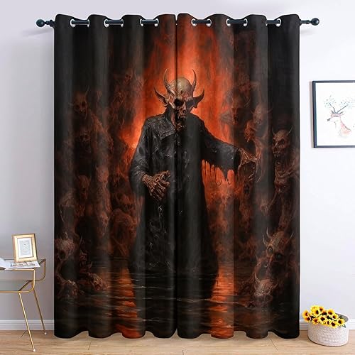 Miniatura 2 de Demon - Juego de 2 paneles de cortinas opacas de 63 pulgadas de largo, cortinas opacas de terror para dormitorio, sala de estar, oscurecimiento de