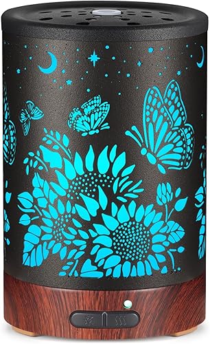 Difusor de aceite esencial difusor de aromaterapia con 7 colores de luz y apagado automático para mujeres, humidificador de niebla fría de metal