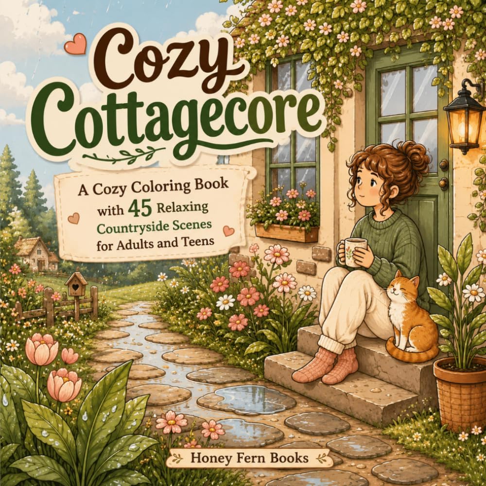 Cozy Cottagecore: A Cozy Coloring Book with 45 Relaxing Countryside Scenes for Adults and Teens
