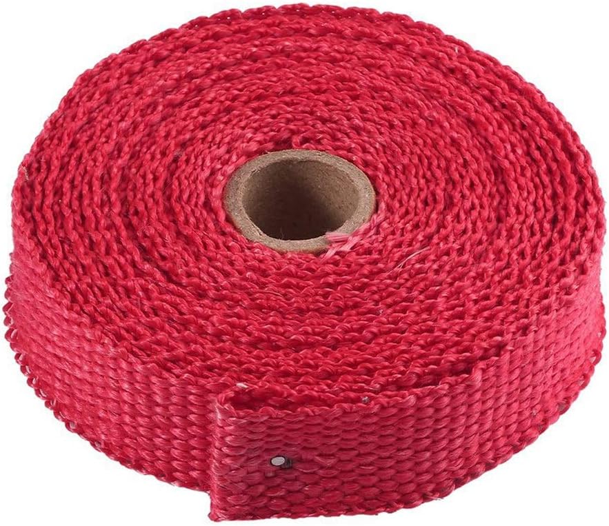 Car Motorcycle Thermal Stainless Ties Incombustible Turbo Manifold Heat Exhaust Wrap Tape Motorcycle Accessories Auto Parts(Red)