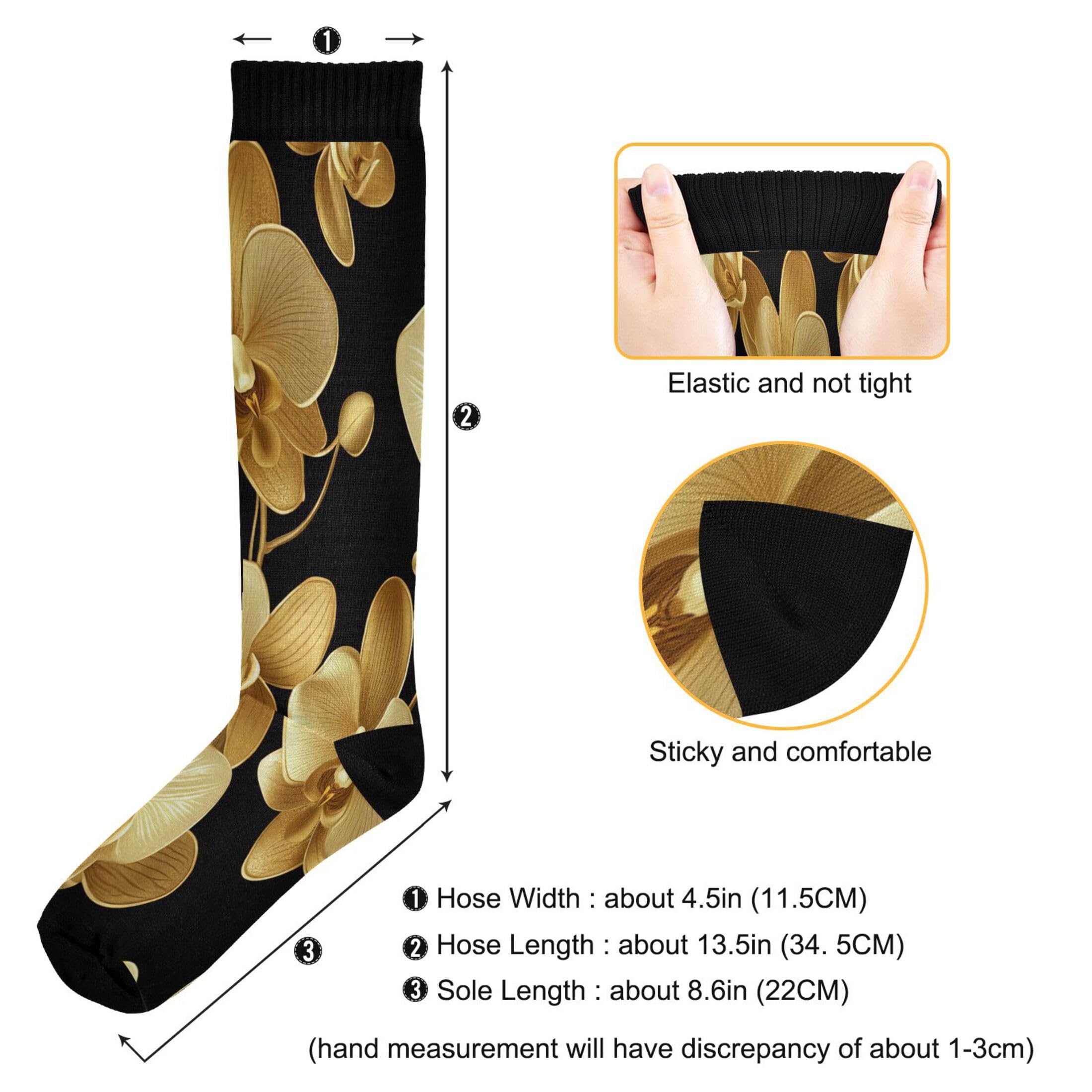 Burbuja Golden Orchid Flowers Compression Socks for Women Men (20-30mmHg), Knee High Socks Circulation Support for Sport Running Hiking Nurse, 1 Pair
