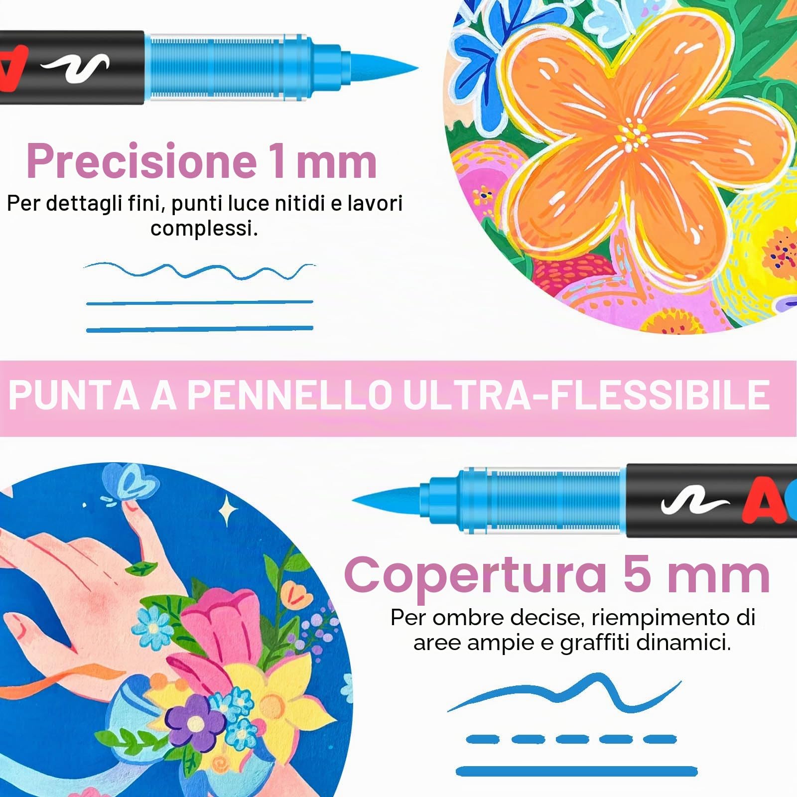Pennarelli Acrilici 240 Colori Acrylic Marker Brush Pen per Dipingere Sassi, Tessuti, Metallo, Vetro, Legno, Tela, Ceramica, Plastica, Atossici e Inodori