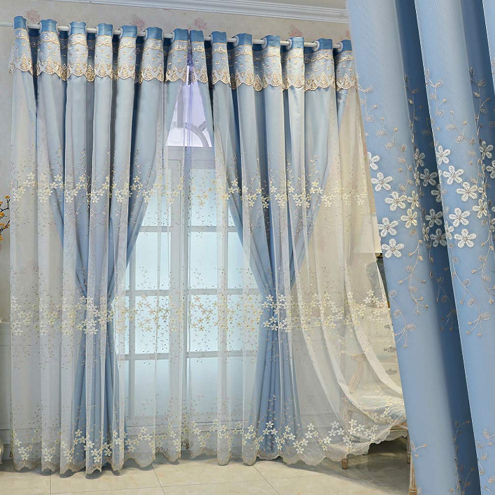Rideau occultant double couche blanc avec tulle en voile dentelle douce et oeillets pour salon