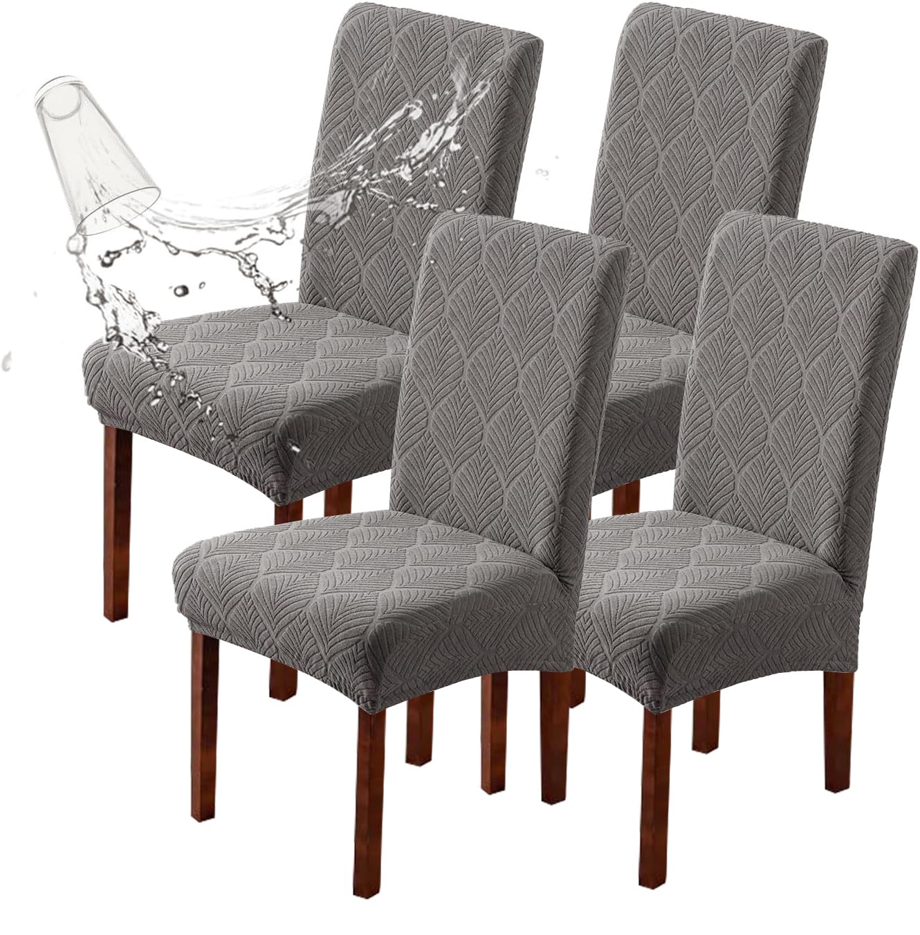 JUNZHE High Stretch Elastic Dining Chair Covers,Removable Washable Chair Protective Covers,Dining Chair Slipcovers Set of 2/4/6 (Light Grey-A, 4Pieces) — image 1