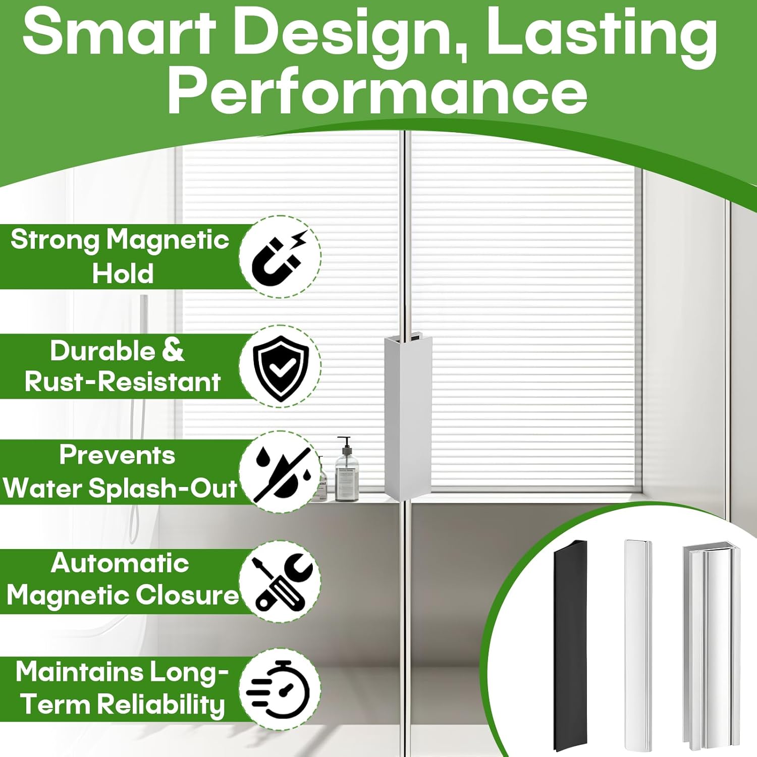 3" Shower Door Magnet Latch Replacement Kit with Metal Strike & Magnet Fit for 1/8", 5/32", 3/16", 1/4" Thick Swing Glass Flush Shower Doors and Frameless Shower Doors Handles