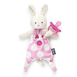 Chicco Pocket Buddies Soft Pacifier Holder-Lovey, Soothing Plush Toy Animal 0m+, Pink Bunny