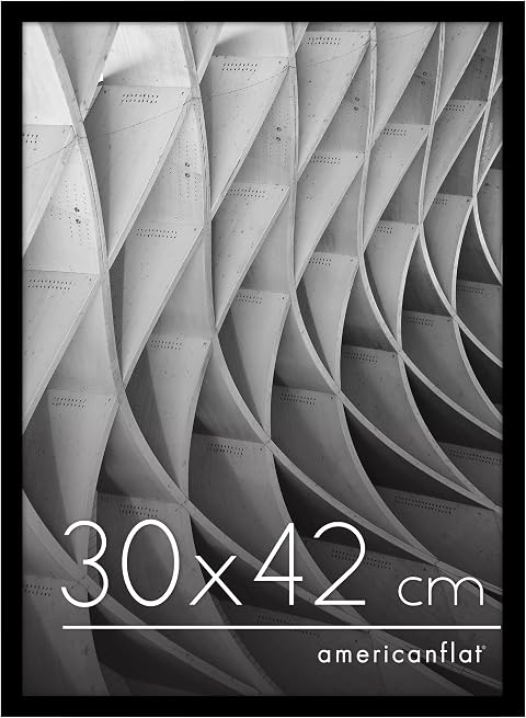 Americanflat Marco para Fotos 30x42 cm en Negro - Marco de Fotos de 42x30 cm de Moldura Fina con Cubierta de Plástico Resistente y Accesorios para Colgar en Pared