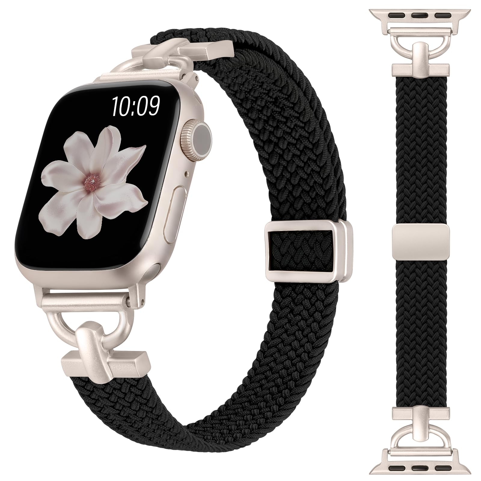 Photo 1 of Wearlizer Slim Braided Magnetic Band Compatible with Apple Watch Bands 40/41/42/38mm Women Designer D-Shape Dressy Thin Stretchy Elastic Nylon Strap for iWatch Series 11 10 9 8 7 6 5 4 SE 3 2 1