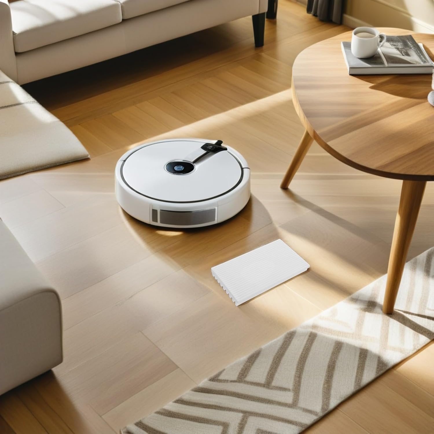 Robot Cleaner Leveling Pad 17.3cm Rubber Sliding Track Ramp Mat | White Finish, Anti- Absorption, Seamless Design with Reduced Vibration, for Home Flooring and Sliding Doors