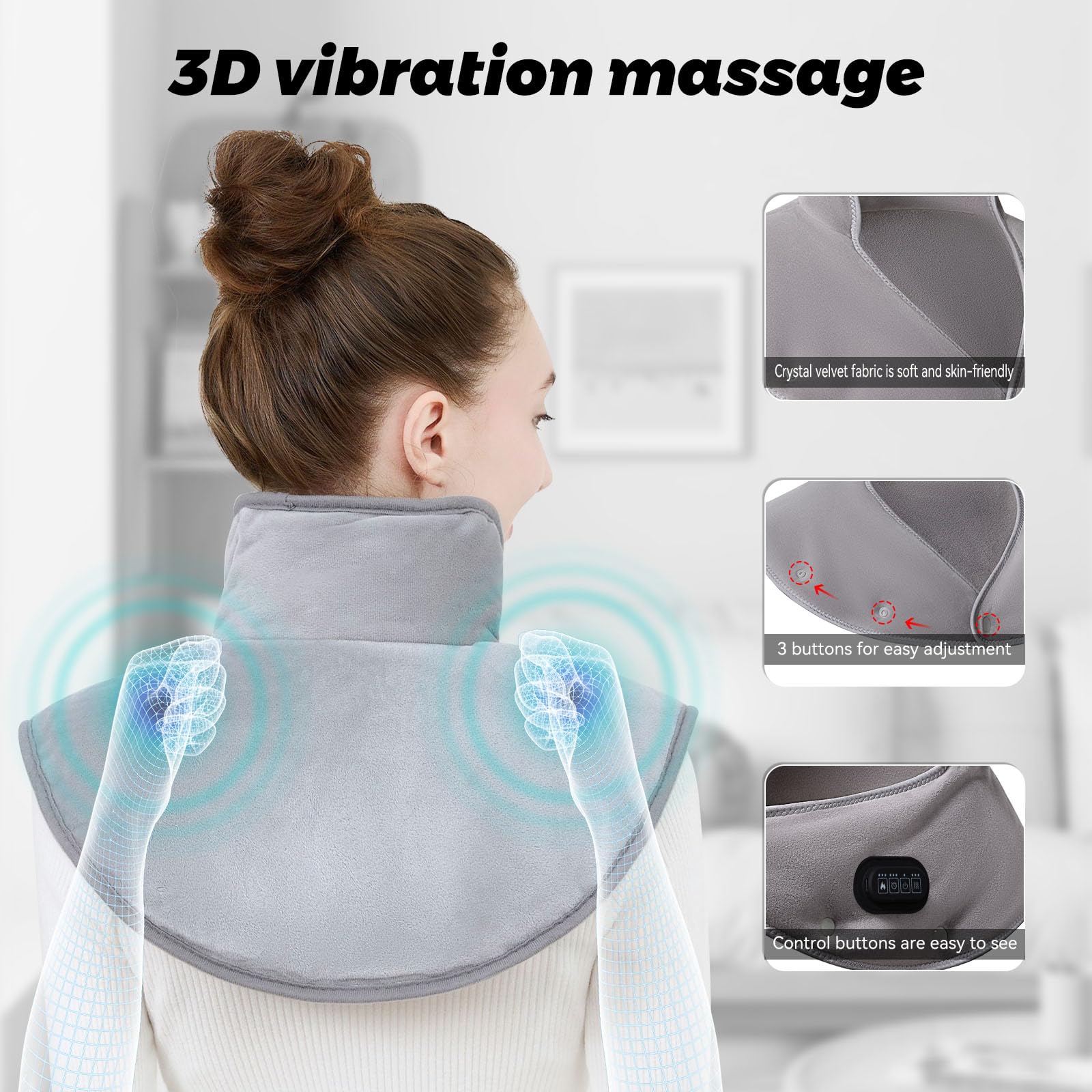 Kabelloses Heizkissen für Nacken Schulter - 3 Temperaturstufen, 3 Vibrationsstufen, 3 Timer, USB-Aufladung - Tragbares Elektrisches Wärmekissen, Geschenk für Frauen