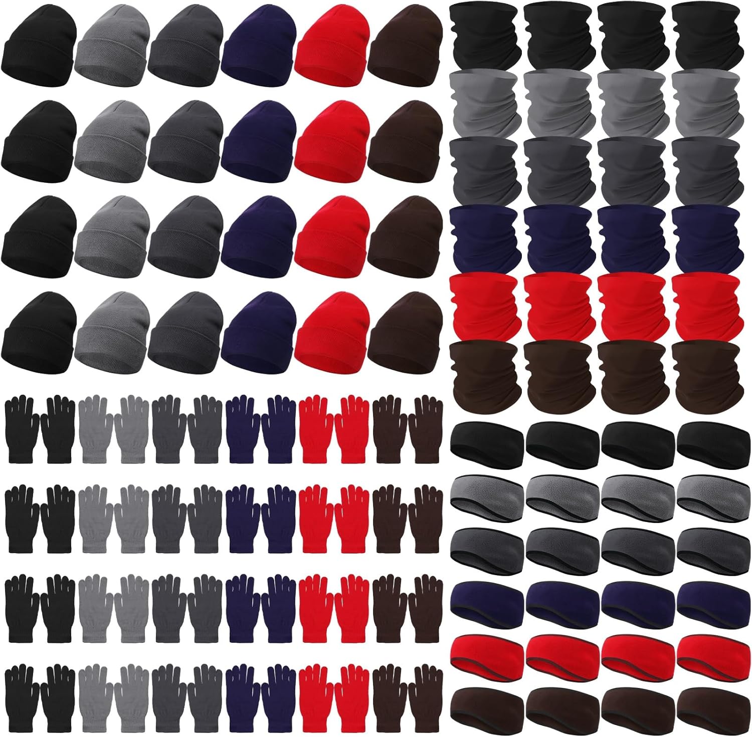 96 Pcs Winter Beanie Hat Gloves Bulk Homeless Gift Set with Neck Warmer Headband Ear Warmer for Men Women Unisex