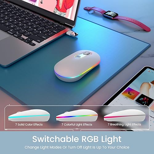 Miniatura 3 de LODVIE Ratón inalámbrico RGB retroiluminado para computadora portátil, ratón inalámbrico USB para computadora