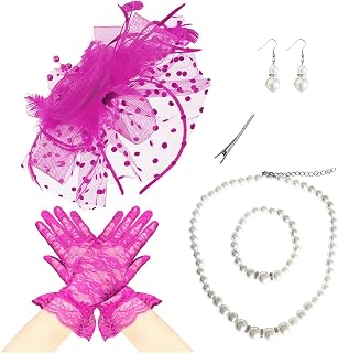 Fascinators Hat Pearl Earrings Necklace Bracelets Gloves 1920s Headband Hair Clips Women Flower Mesh Feather Headpiece Headwear Halloween Carnival Cocktail Wedding Tea Party Accessories Rose