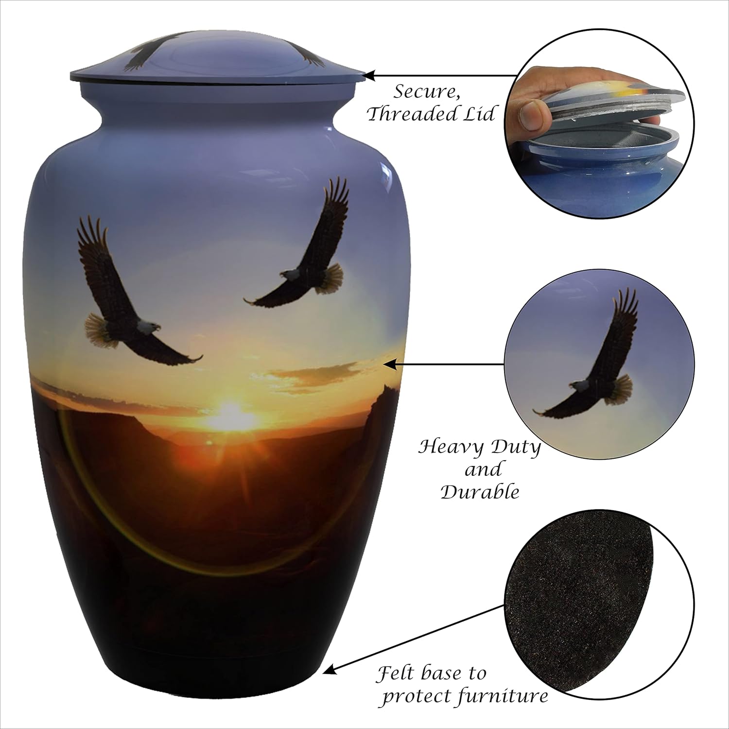 Flying American Eagle Personalized Human Cremation Urn with Keepsake and Velvet Bag