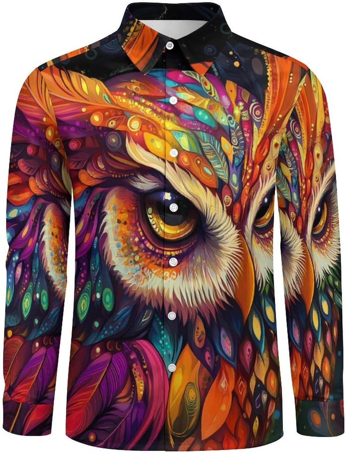 Colorful Owl Long Sleeve Shirts Casual Dress Shirt Button-down T-shirts for Men
