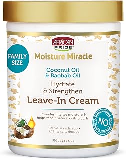 African Pride Moisture Miracle Leave-In Cream with Baobab & Coconut Oil for Coily Curly Hair - Repairs Strengthens Hydrates 18oz