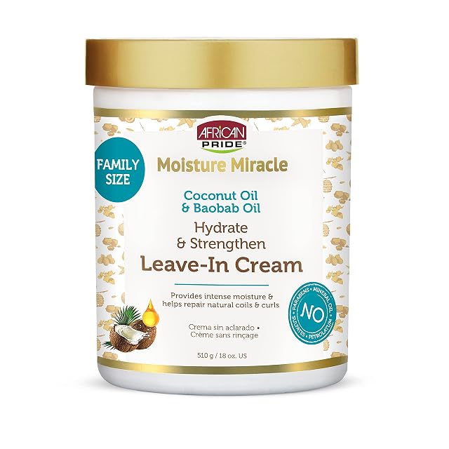 African Pride Moisture Miracle Coconut Oil Baobab Oil Leave-In Hair Cream - Provides Intense Moisture Helps Repair Natural